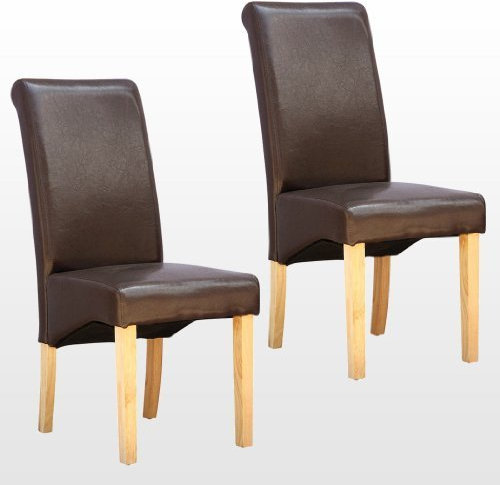 Folkbury 2er Set Esszimmerstuhl Premium PU Leder Esszimmerstuhl mit hoher Rückenlehne mit Eiche aus massivem Holz Effekt Beine (BRAUN)