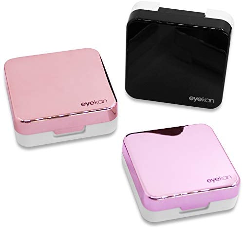 YuCool Mini-Kontaktlinsenetui, stilvoll, einfach, tragbar, Harte Doppellinsenbox, Spiegel, Flasche, Behälter, Pinzette für Reisen und Zuhause, Schwarz, Roségold, Rosa, 3 Stück
