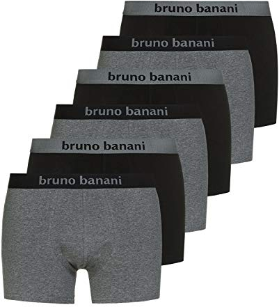 Bruno banani 6er Pack Herren Boxershorts Shorts Unterhosen Flowing, Farbe:Mehrfarbig, Menge:6er Pack (3X 2er), Wäschegröße:L, Artikel:-1782 schwarz/Graumelange