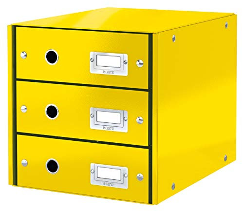 Leitz Bloc de Classement, 3 Tiroirs, A4, Click & Store, 60480016 - Jaune