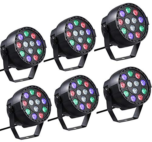Lixada AC 90-240V 12 LEDs Par Lights 8 Kanal RGBW Farbmischbühnenbeleuchtung mit DMX Strobe Sound Aktiv Modus für Disco Party Christmas Wall Wash (6 Stück)