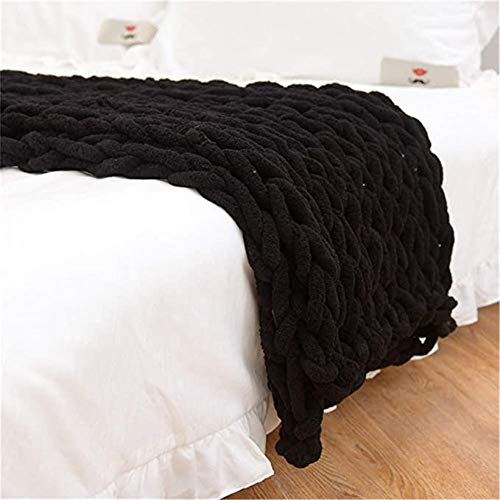 Nicole Knupfer Decke Grob Gestrickte Kuscheldecke Grobstrick Wolldecke Tagesdecke Strickdecke Überwurf Zuhause Dekor Geschenk (Schwarz,120 * 150cm)