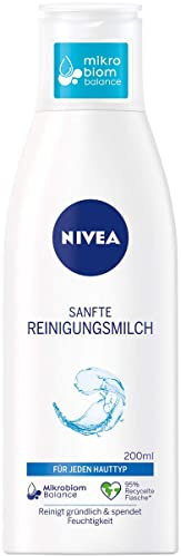 NIVEA Sanfte Reinigungsmilch für jeden Hauttyp (200 ml), Make-Up Entferner reinigt gründlich, milde Gesichtsreinigung entfernt Make-Up und wasserfeste Mascara