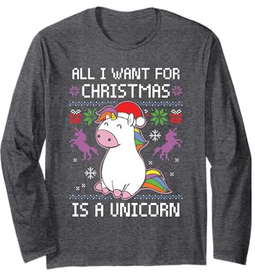 All I Want For Christmas Is A Unicorn Ugly Maglione Natale Maglia a Manica