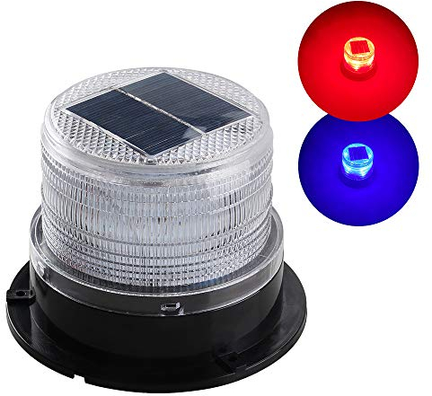Sidaqi Lumière d'avertissement stroboscopique magnétique d'urgence à énergie solaire, lumière de balise LED sans fil étanche ambre pour véhicule de camion 12V (rouge et bleu)