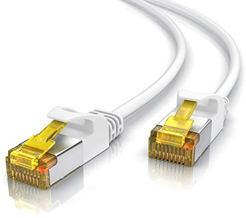 Primewire - 5m câble réseau Fin Cat 7 Ultra Slim 4mm de diamètre, câble de Patch RJ45 LAN Ethernet Gigabit 10Gbps U/FTP PIMF - Switch Router Modem PS5 Xbox Series X - Compatible Cat 6 Cat 8 - Blanc