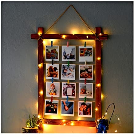 Cadre photo en bois naturel avec lumière LED et loquet – Cadre photo multiple – pour décoration murale et la maison – Cadres de collage pour mur