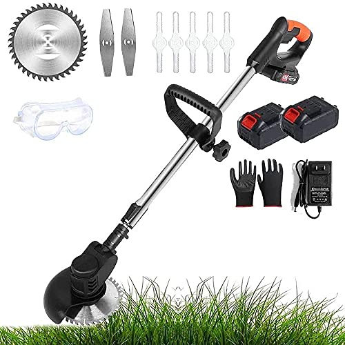 Lightweight String Trimmer with Cutting Blade, Grass Trimmer Electric Cordless, Garden Strimmers Electric Telescopic with Battery 24V Fast Charger Adjustable Handle and Height