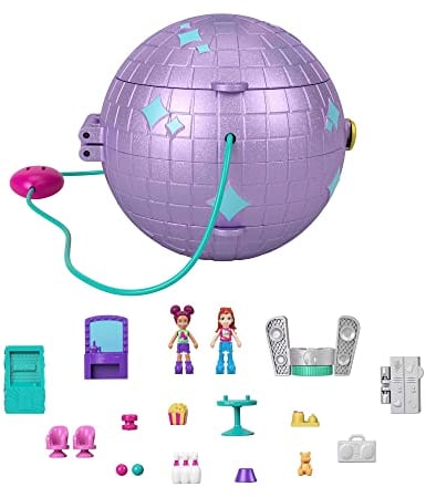 Polly Pocket HCG24 - Skating Spielset, Disco-Thema, 2 Micro-Puppen, 15 Zubehörteile, 1 Modestück, Pop & Swap-Funktion, tolles Spielzeug Geschenk für Kinder ab 4 Jahren