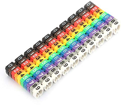 Repere fil electrique, Marqueur de cable, Repere cable, Numéro de fil, Sangles de câbles électriques, Tubes Numérotés Colorés, Étiquette de tube Jeu pour marqueurs de câble (100PCS KCM-6MM²)
