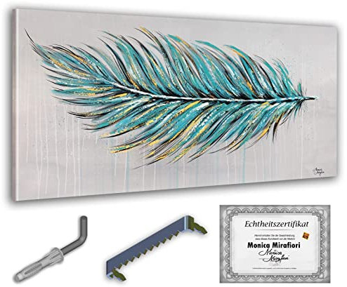 Monica Mirafiori I 100% HANDGEMALT I Gemälde Feather 100x50cm | Gemälde Handgemalt | Acrylgemälde | Sehr Großes Acrylbild I Moderne Kunst I Kunstbilder