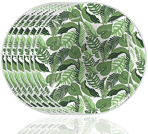 AKH® Lot de 10 assiettes en carton jetables pour fête d'été,Taille de 23 cm,Assiettes jetables,Flamant rose hawaïen feuilles citron tropical,Décoration de fête d'extérieur,Vaisselle d'été (Hawaïen)