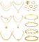 Kakonia 17 Stück Schmuck Set: Ketten, Armbänder, Ring, Layer Chain Halskette Gold Silber Verstellbar für Damen Mädchen - Gliederkette, Modeschmuck Hip Hop Set