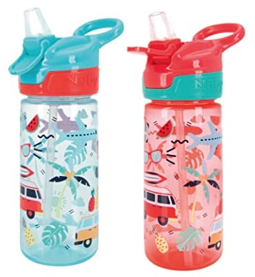 Nuby Super Quench Water Bottle-No Spill Active Toddler Sippy Cup|540ml/19oz |Carry Handle|Freeflow|Dishwasher, Steriliser Safe|Suitable Beaker for 18 Months Plus (Tropical, Pack of 2)