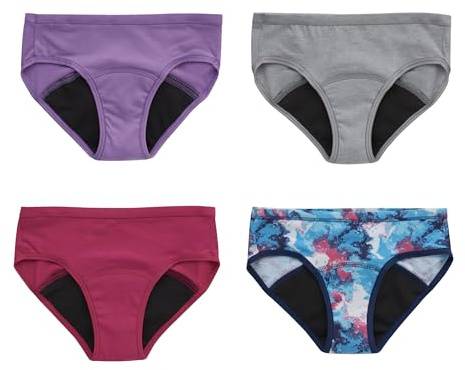 Hanes® Girl's Period Underwear, Comfort Period.™ Hipster Panty, Moderate Protection Period Panties, 4-Pack