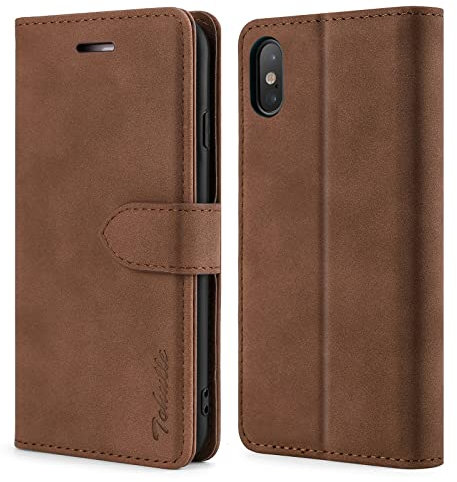 TOHULLE Case for iPhone X iPhone XS, Premium PU Leather Wallet Case with Card Holder Kickstand Magnetic Closure Shockproof Flip Folio Case Cover for iPhone X/XS (5.8 Inch) - Brown