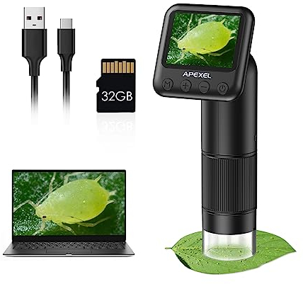 Microscope numérique portatif APEXEL avec écran LCD de 2 Pouces, Microscope de Poche 800X pour Enfants