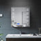 ELEGANT Illuminated Bathroom Mirror Cabinet with Bluetooth Speaker Stainless Steel 2 Door 630 x 650mm Shaver Socket Bathroom Wall Cabinets with Dimmable Brightness and Demister Pad
