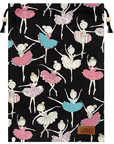 s.lemon Tanz Schuhbeutel Baumwolle Kordelzug Tasche für Spitzenschuh Ballettschuhe,Black Girl Latin