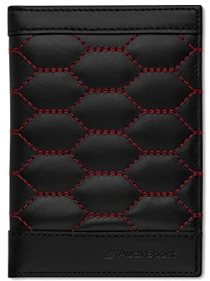 Audi 3152201500 Fahrzeugscheinhülle Leder Cover Fahrzeugpapiere RFID Etui, schwarz/rot, Audi Sport Design