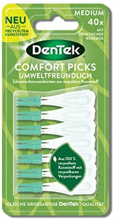 DenTek Eco Dentek Eco Comfort Picks 40 Stk. - Zahnzwischenraumbürste - Interdentalbürste - mit Minzgeschmack & hygienischer Schutzkappe - Wiederverwendbar und Nachhaltig, Metallfrei