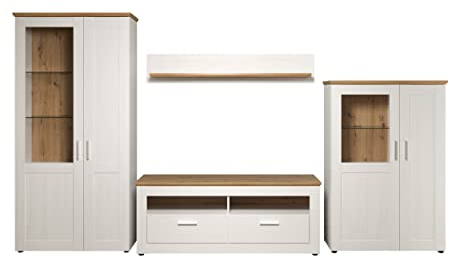 trendteam smart living - 4-teilige Wohnzimmerkombination - Wohnzimmer - Shade - Aufbaumaß (BxHxT) 368 x 194 x 45 cm - Farbe Andersen Pine weiß mit Artisan Eiche - 196196357