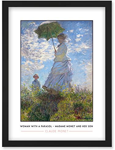 Wee Blue Coo Claude Monet Woman With A Parasol – Madame Monet And Her Son Impressionist Painting Artwork Framed Wall Art Print A4