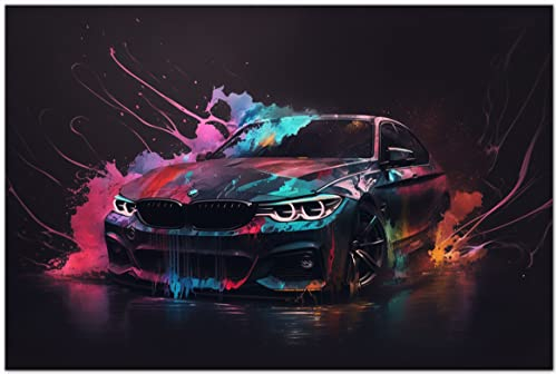 Printonia Leinwand-bild 120x80cm BMW M Abstrakt Art Sportwagen Automobil Bilder Deko Dekoration Wandbild Kunstdruck M2 M3 M4 M5