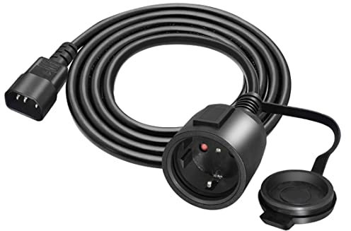 RIIEYOCA Cable Adaptador de Corriente SAI C14 Macho a CEE7 Hembra, Cable IEC 320 C14 Macho a Europeo Schuko Hembra con Tapa Protectora, Negro, 2 m