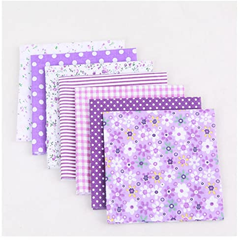 SHTGOI 7 Stück 25 x 25 cm Baumwollstoff Set Blume Lattice Patchwork Baumwolle Stoffe Paket Stoffreste Nähstoffe Stoffpakete für DIY Handgefertigte Nähen Quilten Kleidung Vorhänge Lila