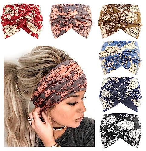 DRESHOW 6 Stück Breite Stirnbänder für Damen Extra Große Turban Stirnband Boho Head Wrap Elastische Haarbänder Haar Twisted Knot Haarschmuck