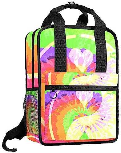 Jungen Rucksäcke Büchertasche Hippie Style Peace Taschen mit verstellbaren Schultergurten Mädchen Schultasche, mehrfarbig, 14x10.2x4.7 in/35.5x26x12 cm