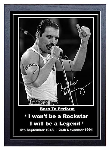 Hochwertiger Kunstdruck mit Autogramm von Freddie Mercury, A4, gerahmt, 34 x 24 cm