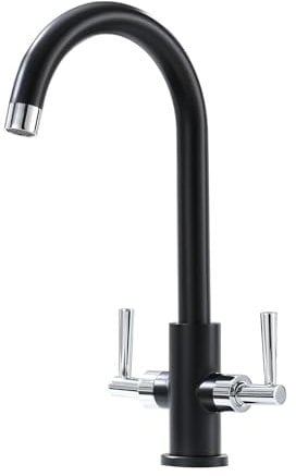 Bokaiya Schwarze Küchenarmaturen Mischbatterie mit Chrom Doppelhebel Modern Monobloc Matt Schwarz Küchenarmaturen 1 Loch Edelstahl Küchenspüle Mischbatterie (Schwarz und Chrom)