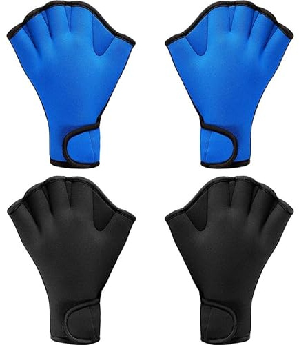 Guanti da nuoto per fitness acquatico, resistenza all'acqua, guanti da allenamento, guanti da nuoto, guanti palmati da donna, guanti in neoprene per uomini e adulti (M, 2 paia blu + nero)