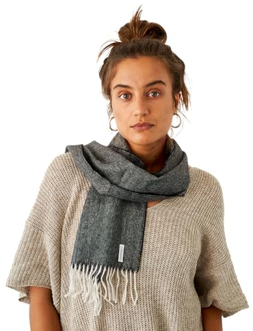 Apikuna® Baby Alpaka Schal mit Fransen für Damen & Herren – Herbst & Winter (180x30cm, Anthrazit) – kuschelig warm und atmungsaktiv, 100% Baby Alpaka Wolle