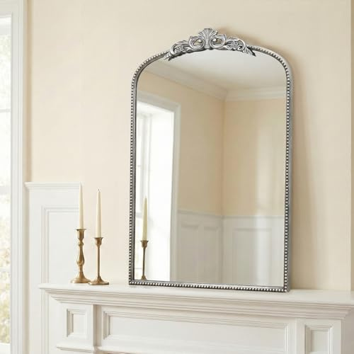 Micasso Arendahl Traditional Arch Mirror, 36 x 24 Silver French Style Arched Mirror for Countertop, Entryway, Fireplace and Living Room
