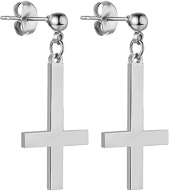 Cupimatch Kreuz Ohrstecker Silber Petruskreuz Ohrringe - Inverted Cross Upside Down Kreuz Ohrringen Edelstahl Ohrringe für Herren Damen