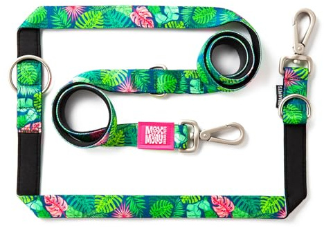 Max & Molly Multifunktions Hundeleine 2m mit 2 Karabinern, Tropical/M Umhängeleine Gepolstert, Sicher & Flexibel – Komfort für deinen treuen Begleiter