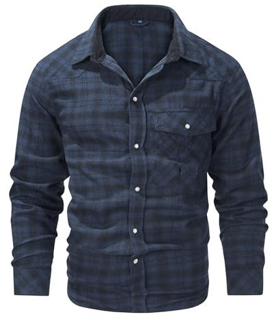 Caxndycing Chemise en flanelle à manches longues pour homme Chemise à boutons pression à carreaux Chemise avec poche Automne Hiver Mode Top à Carreaux Chemises en Flanelle Manches Longues Casual