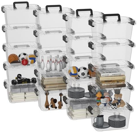 Cetomo 6Lx20 Pack Storage Boxes, Storage Box with Lids and Handle for Home Dorm Office Organization, Stackable Nesting Tote Container, Plastic, Clear, 6L-20 Pack