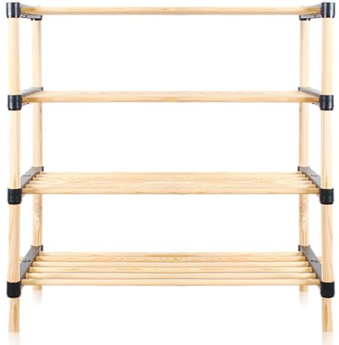 Stimo Schuhregal 4 Böden Organizer Holz Regal Schuhablage Mehrzweckregal Schuhständer (4 Ebenen breit)