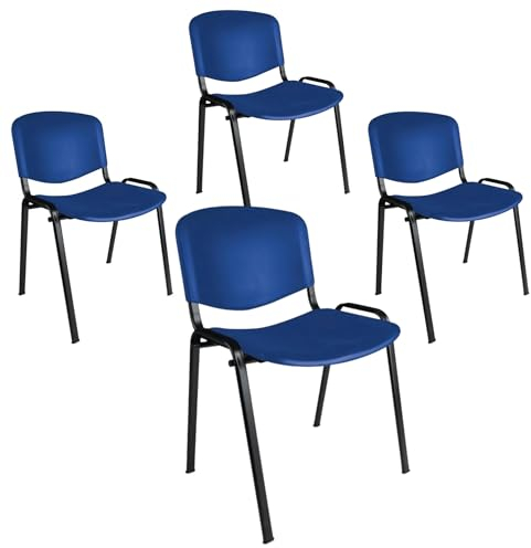 Topsit Büro & More 4er Set Besucherstühle, stapelbarer Konferenzstuhl, mit Sitz und Rückenlehne aus Kunststoff. (Blau)