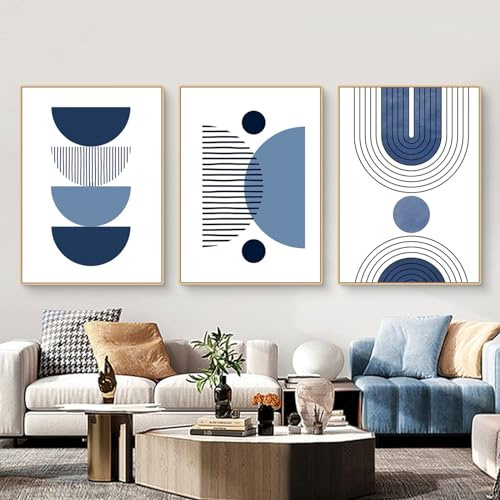 Martin Kench 3er Boho Bilder Set Moderne Poster Set Abstrakt Blau Pflanze Blätter Wandbilder Wohnzimmer Leinwandbilder Wandposter Wohnzimmer Schlafzimmer Decor (M,40x50cm)