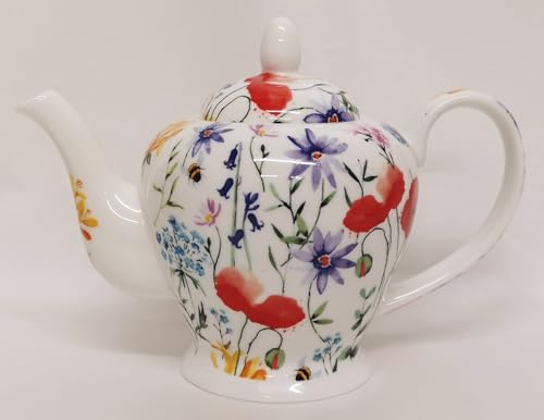 Wildflowers Meadow Teapot Small 500 ml 17.5 fl oz Fine Bone China Bright Floral Hand Decorated UK