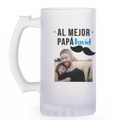 Wanapix | Jarra de Cerveza Personaliza con Foto y Texto | Jarra de Cristal Esmerilado (Opaco) | 500 ml | Apta Lavavajillas | Mejor papá