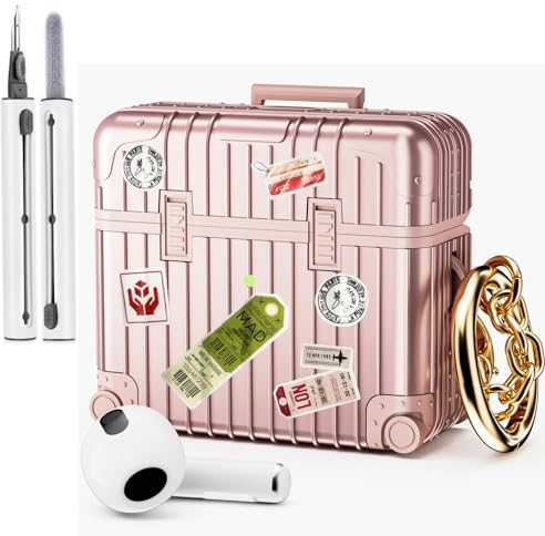 VISOOM Kompatibel mit Airpods 3 Hülle mit Reinigungsset Stoßfeste Suitcase Schutzhülle Weiches TPU AirPods 3rd Generation Case Cover mit Karabiner [Kabelloses Laden],Rosegold