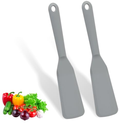 Lot de 2 Spatules en Silicone Antiadhésives,Réversibles,Résistantes à la Chaleur,pour Omelettes,Mini Escakes,Hamburgers,Pizzas,Steaks,Omelettes,Crêpes