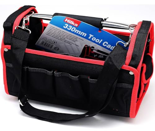 13 Inch HILKA Premium Professional 19 Pockets | LARGE TOOL BAG With Steel Tubular Holder | Handle | DIY | Heavy Duty | Multi Purpose | Compartment | Contractors | Caddy | Holdall | UK FREE P&P