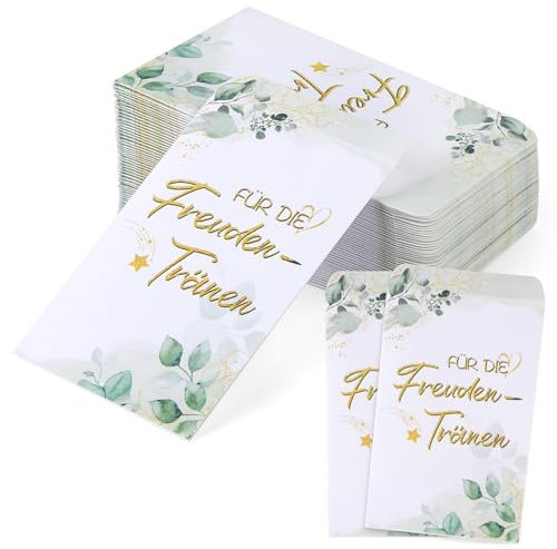 50 Stück Freudentränen Hochzeit Taschentücher Banderolen, Freudentränen Taschentuchhalter, Mini Freudentränen Hochzeit Papiertüten für Hochzeitsdeko, Gastgeschenke